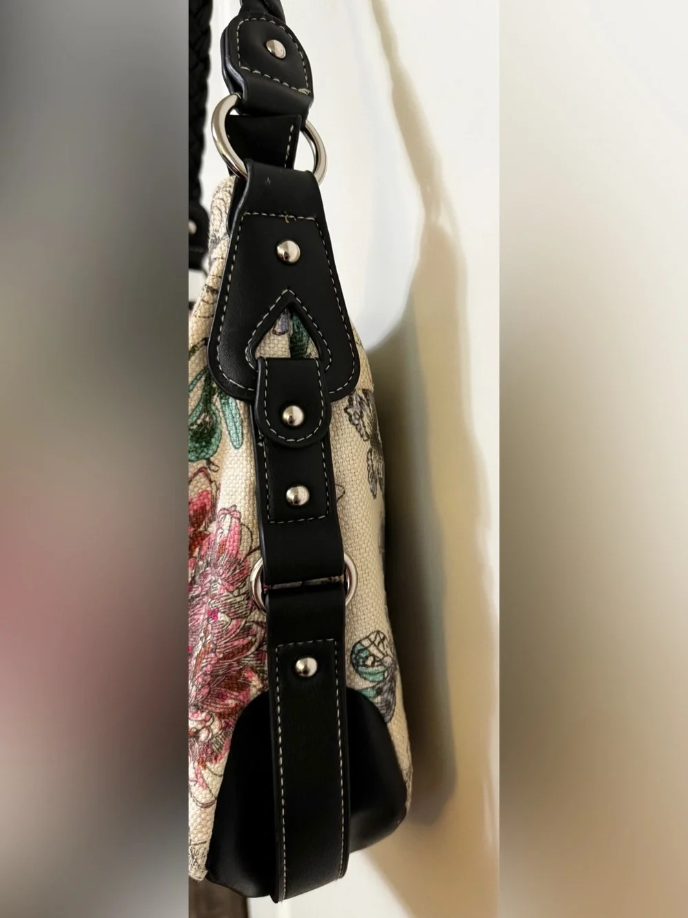 Stone & Co Floral Butterfly Tapestry Shoulder Bag Braided Strap Hobo